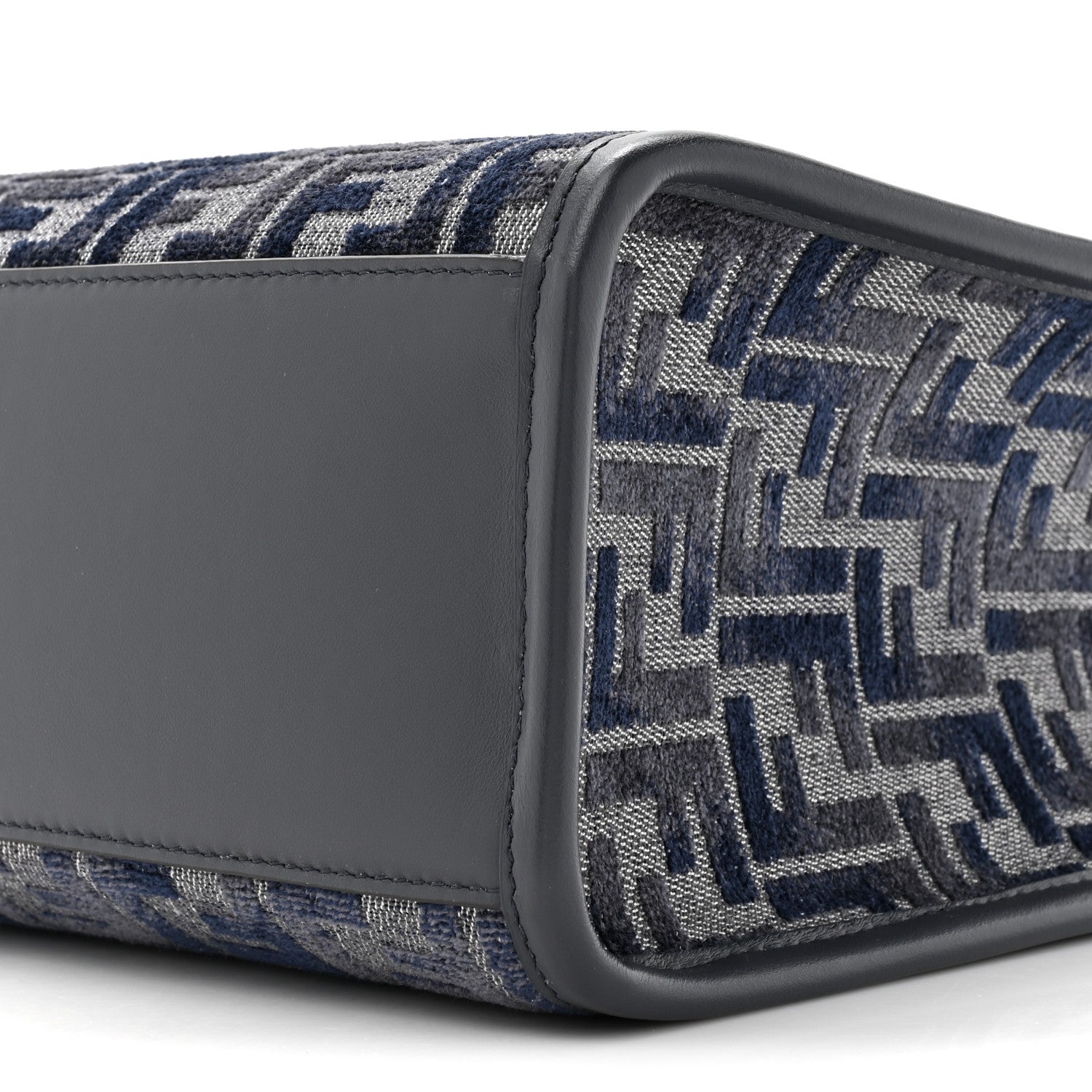 Fendi Chenille Vitello Grace FF Embroidered Small Fendi Sunshine Shopper Tote Dark Blue Grey 9 of 10