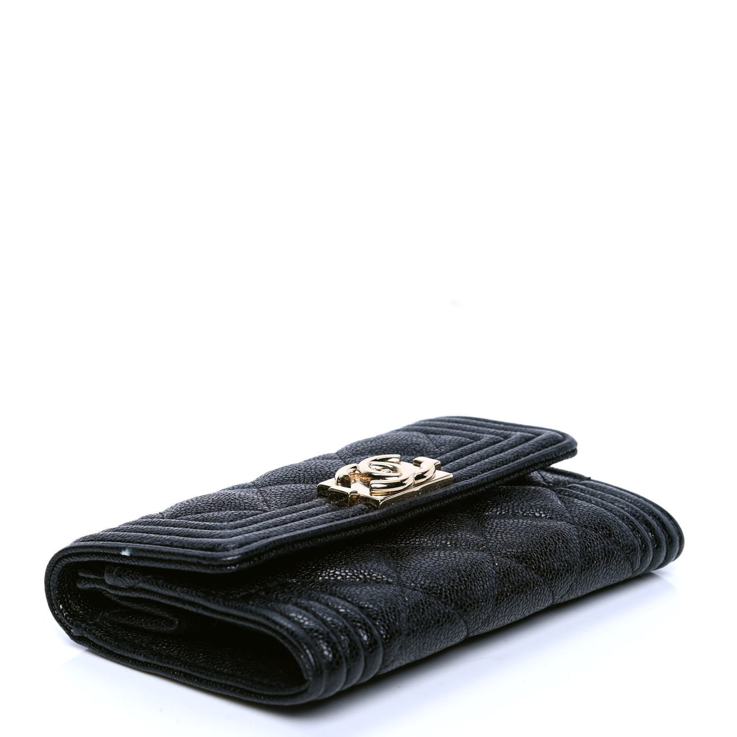 Caviar Quilted Boy Flap Card Holder Black