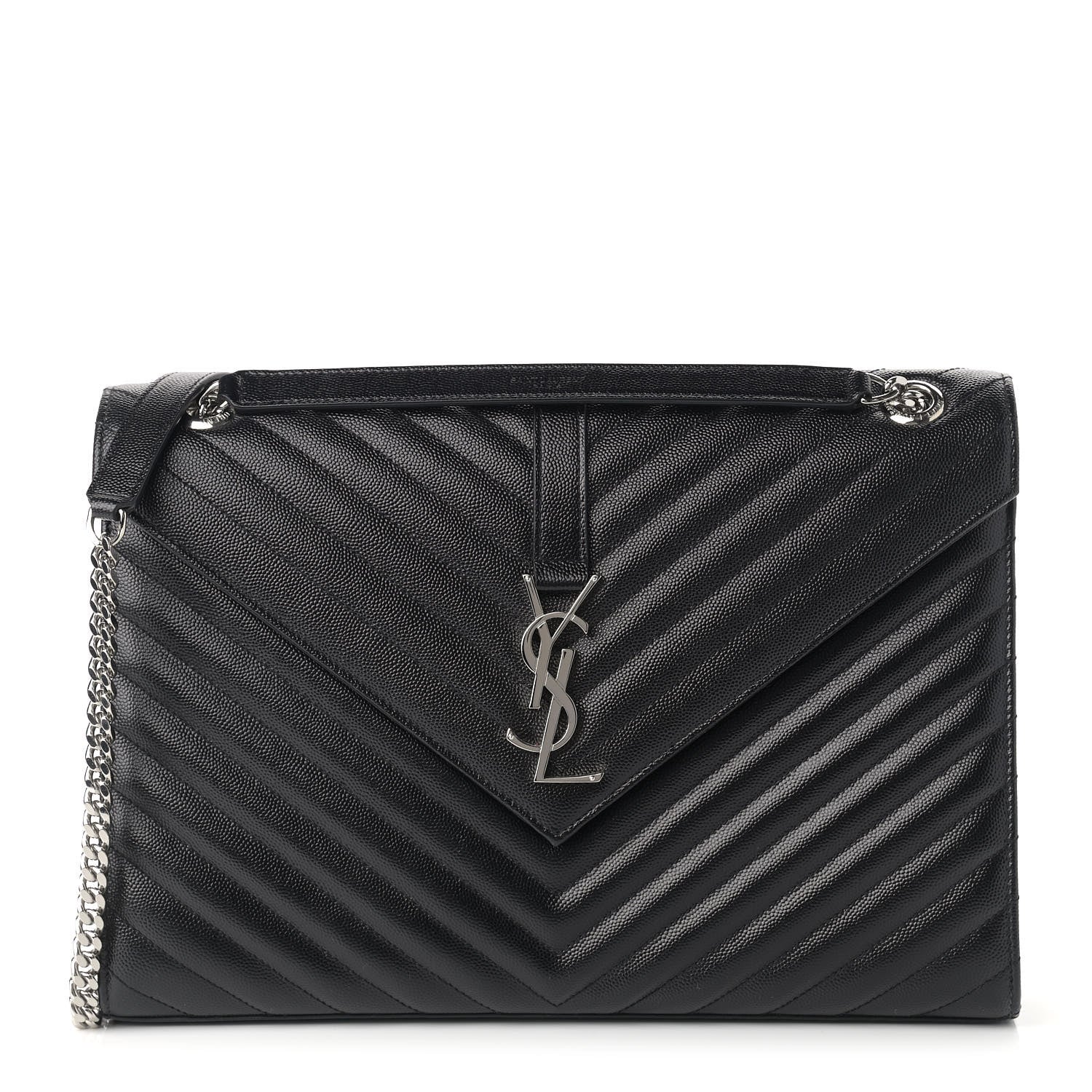 Saint Laurent Grain De Poudre Matelasse Chevron Large Monogram Satchel Black 1 of 11