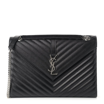 Saint Laurent Grain De Poudre Matelasse Chevron Large Monogram Satchel Black 1 of 11