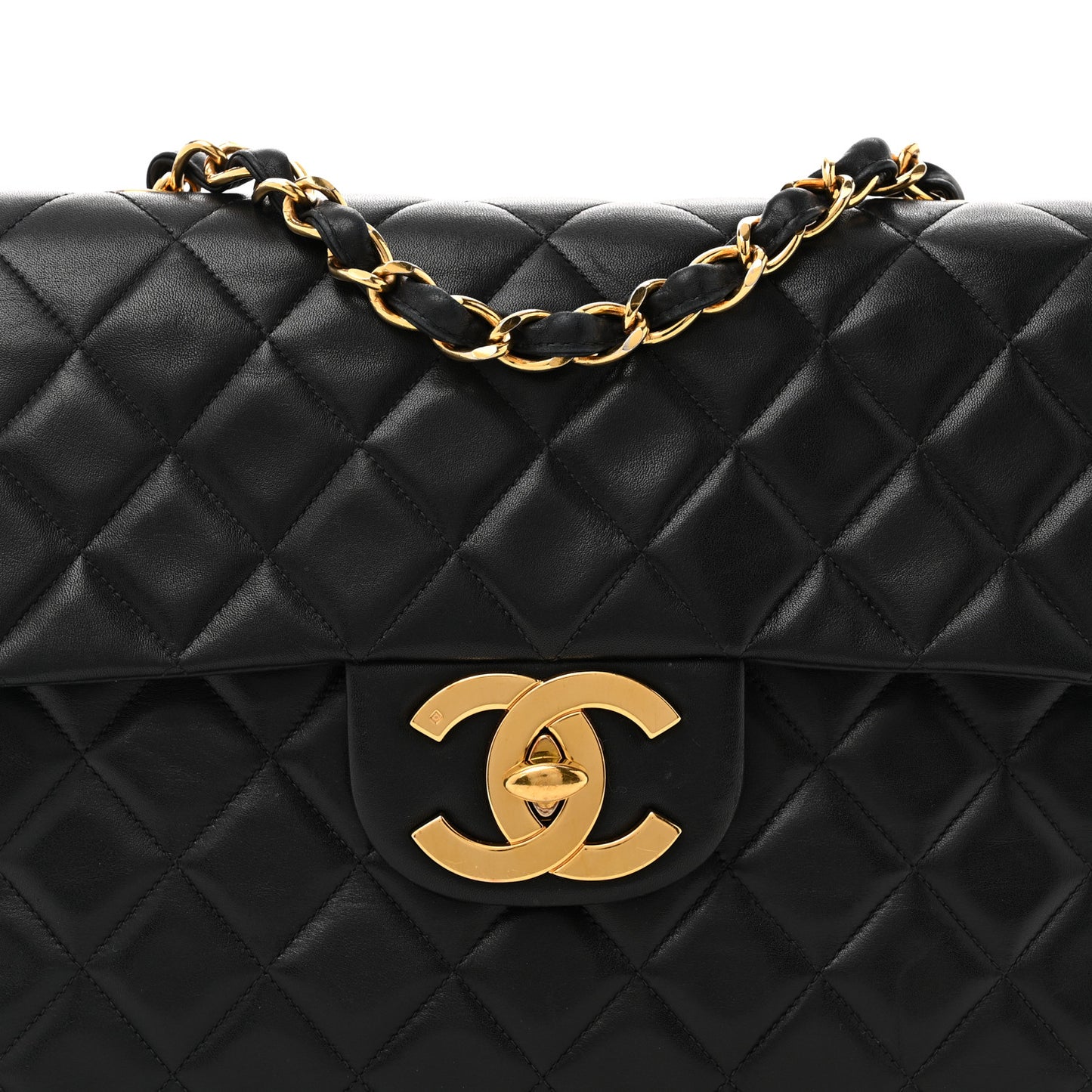 Lambskin Quilted XL Jumbo Single Flap Black