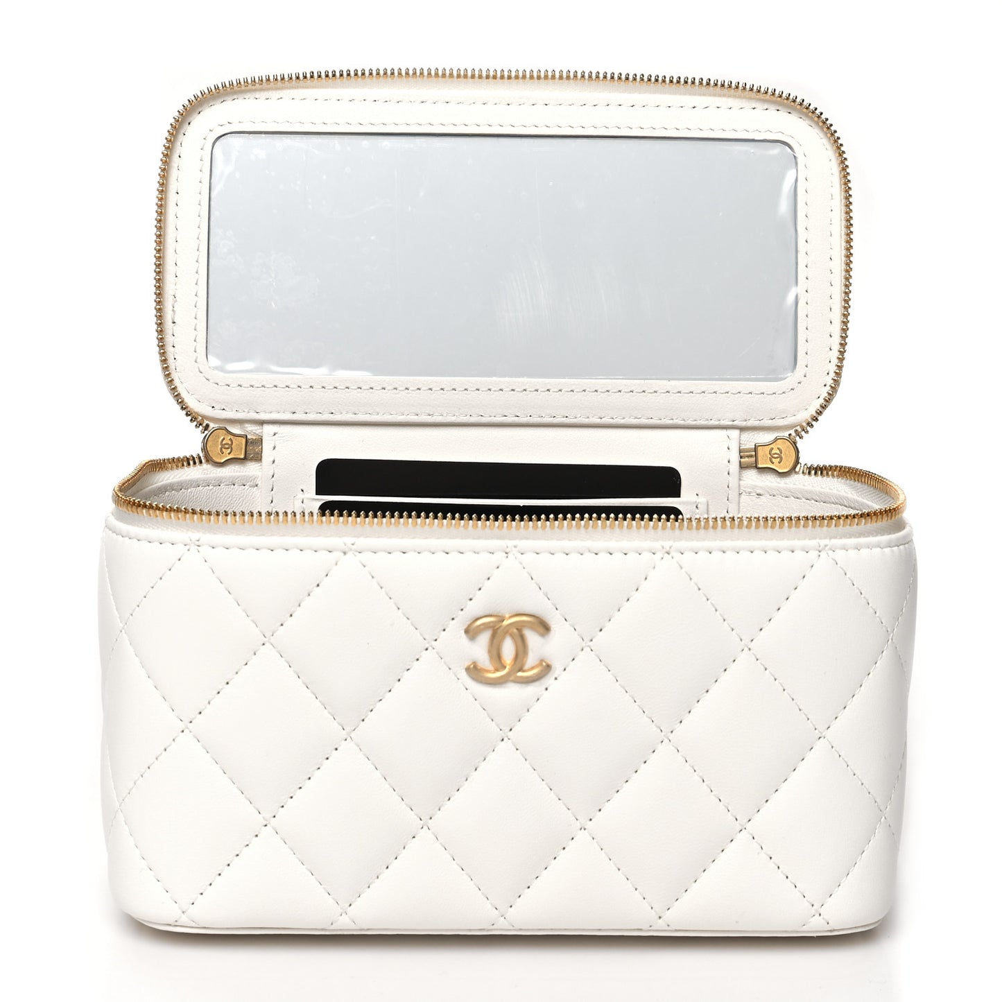 Lambskin Enamel Quilted Small Coco Hearts Vanity Case With Chain White