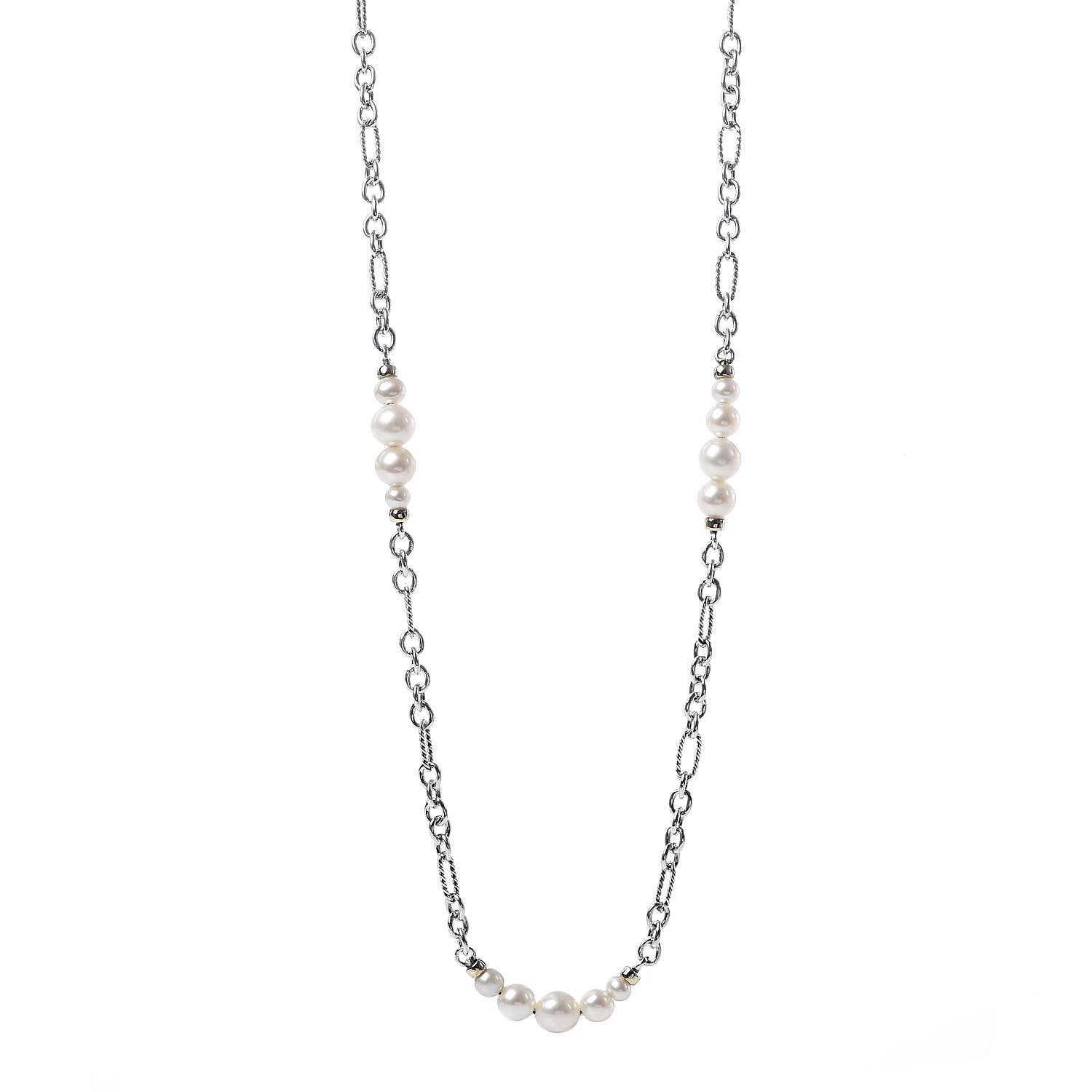 David Yurman Sterling Silver 18K Yellow Gold Multi Pearl Figaro Chain Necklace 1 of 4