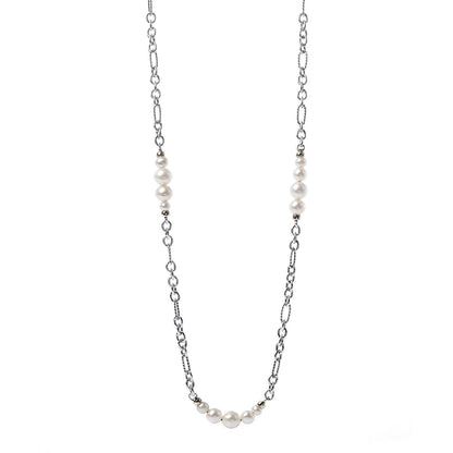 David Yurman Sterling Silver 18K Yellow Gold Multi Pearl Figaro Chain Necklace 1 of 4