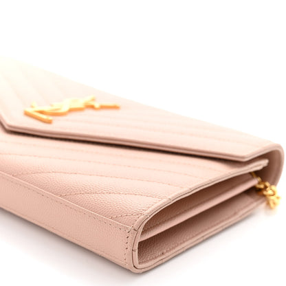 Saint Laurent Grain De Poudre Matelasse Chevron Monogram Chain Wallet Pale Blush 9 of 9