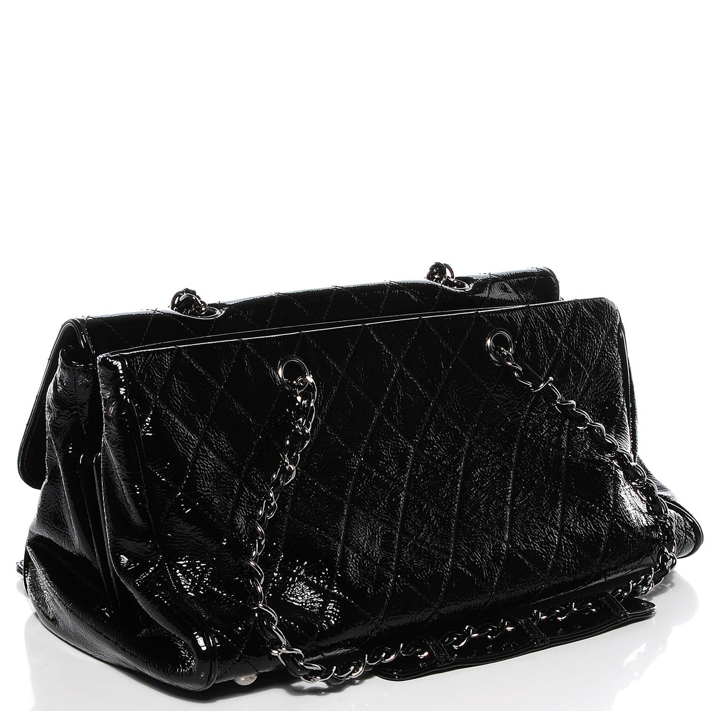 Patent Quilted Ritz Flap Bag Black