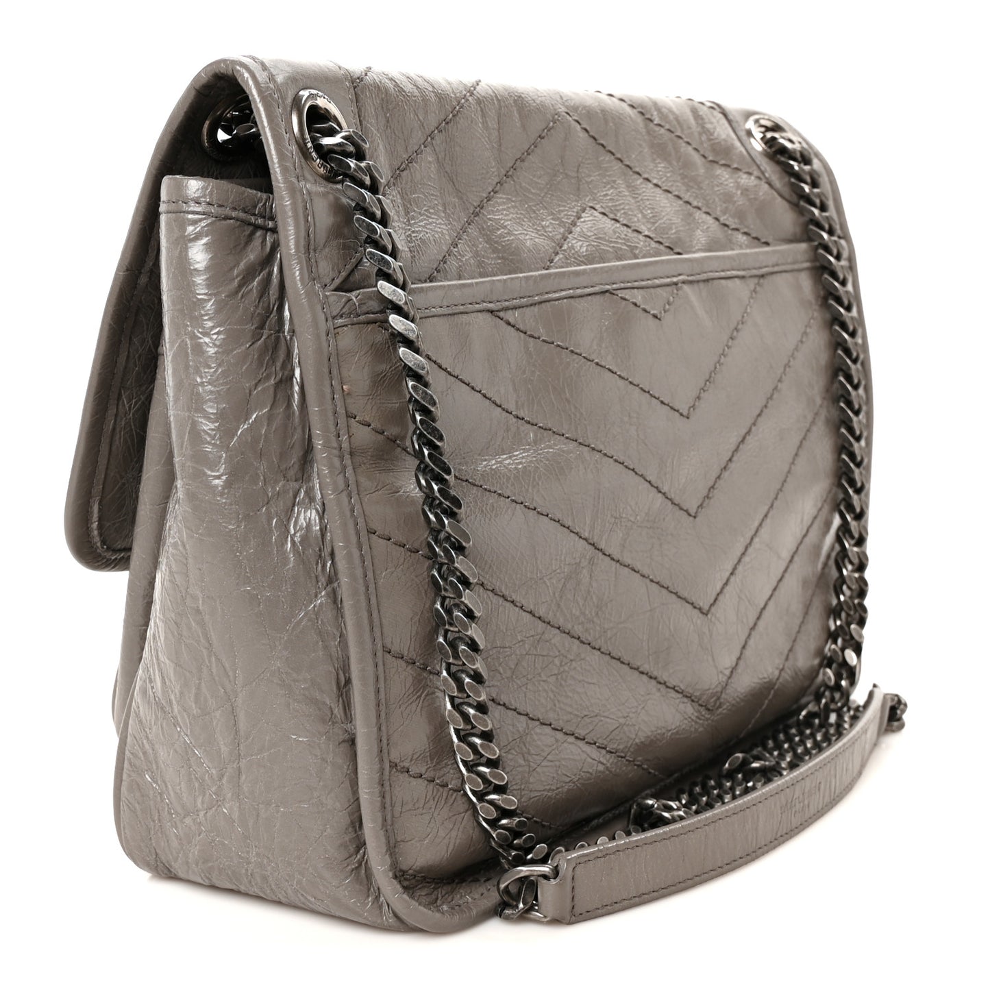 Crinkled Calfskin Matelasse Monogram Medium Niki Chain Satchel Fog