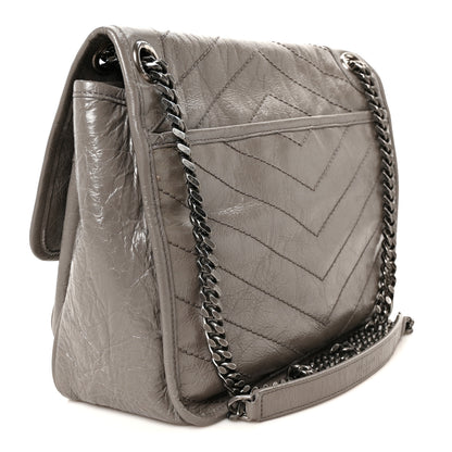 Saint Laurent Crinkled Calfskin Matelasse Monogram Medium Niki Chain Satchel Fog 3 of 11