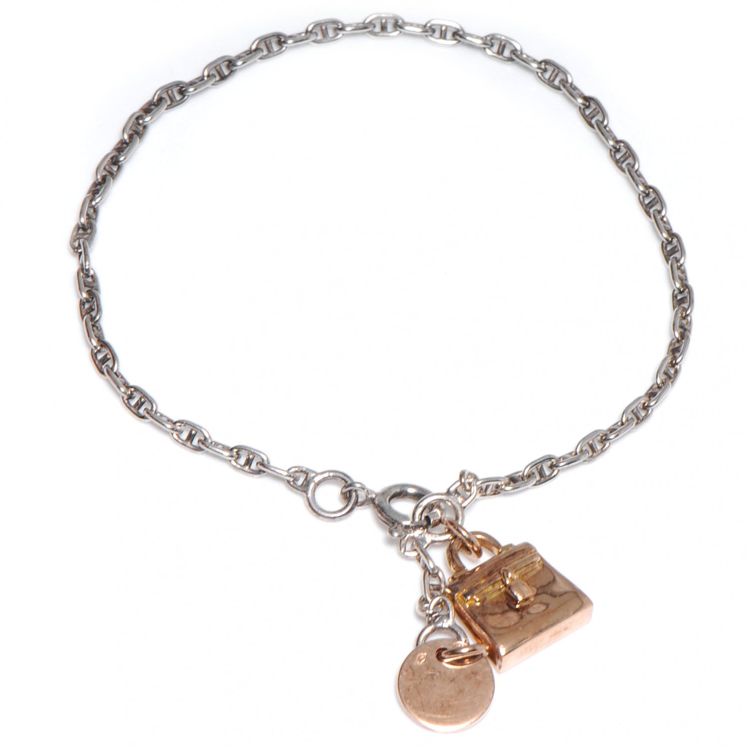Hermes Sterling Silver Rose Gold Kelly Charm Bracelet 1 of 5