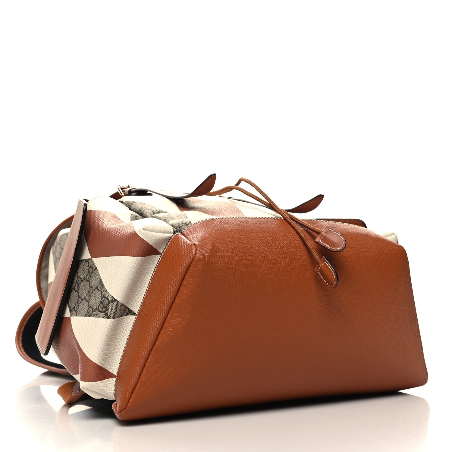 Gucci GG Supreme Monogram Calfskin Rhombus Print Medium Ophidia Double Buckle Backpack Beige Ebony Mystic White Hazel Brown 4 of 10
