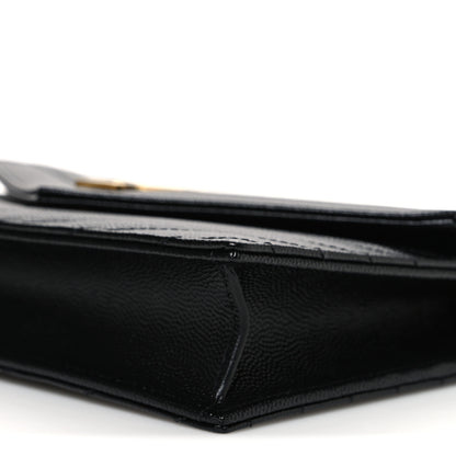 Saint Laurent Grain De Poudre Matelasse Chevron Monogram Envelope Chain Wallet Black 10 of 10