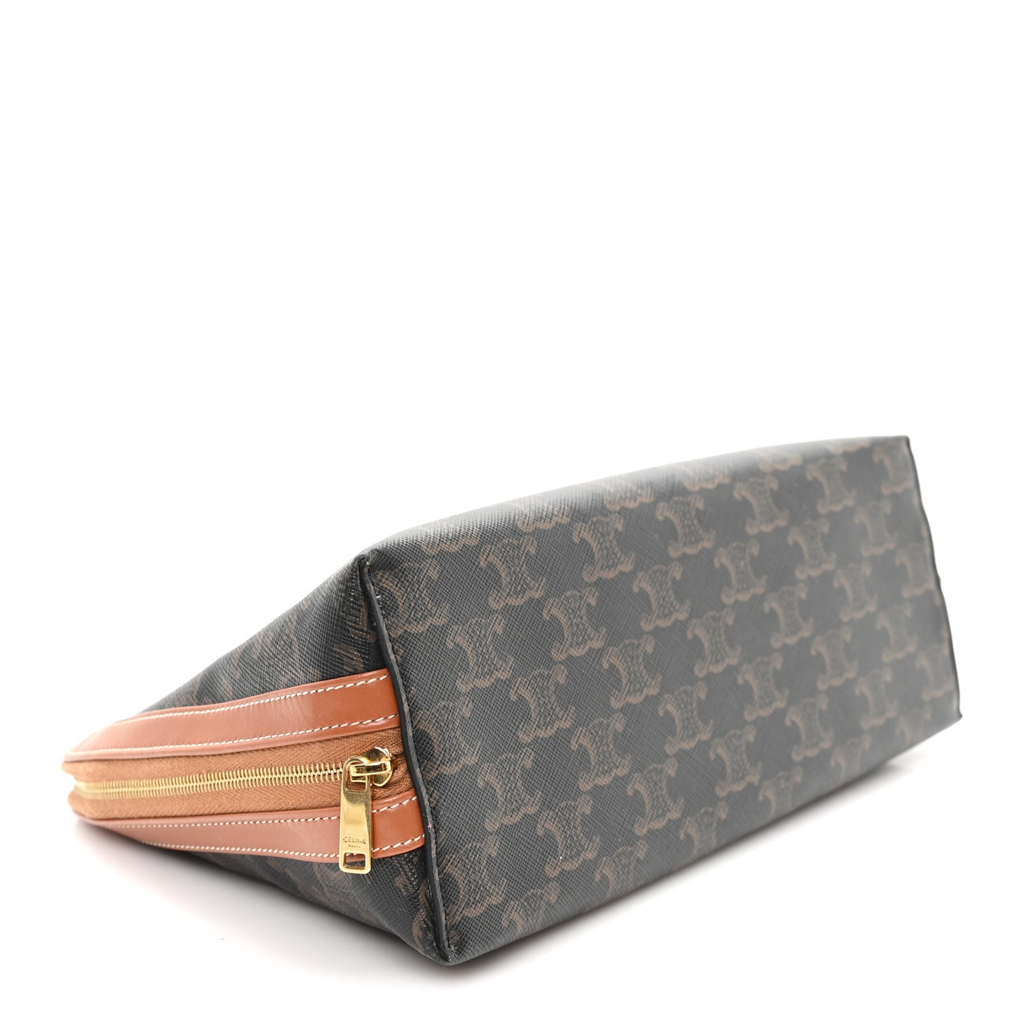 Triomphe Canvas Calfskin Large Cosmetic Pouch Tan