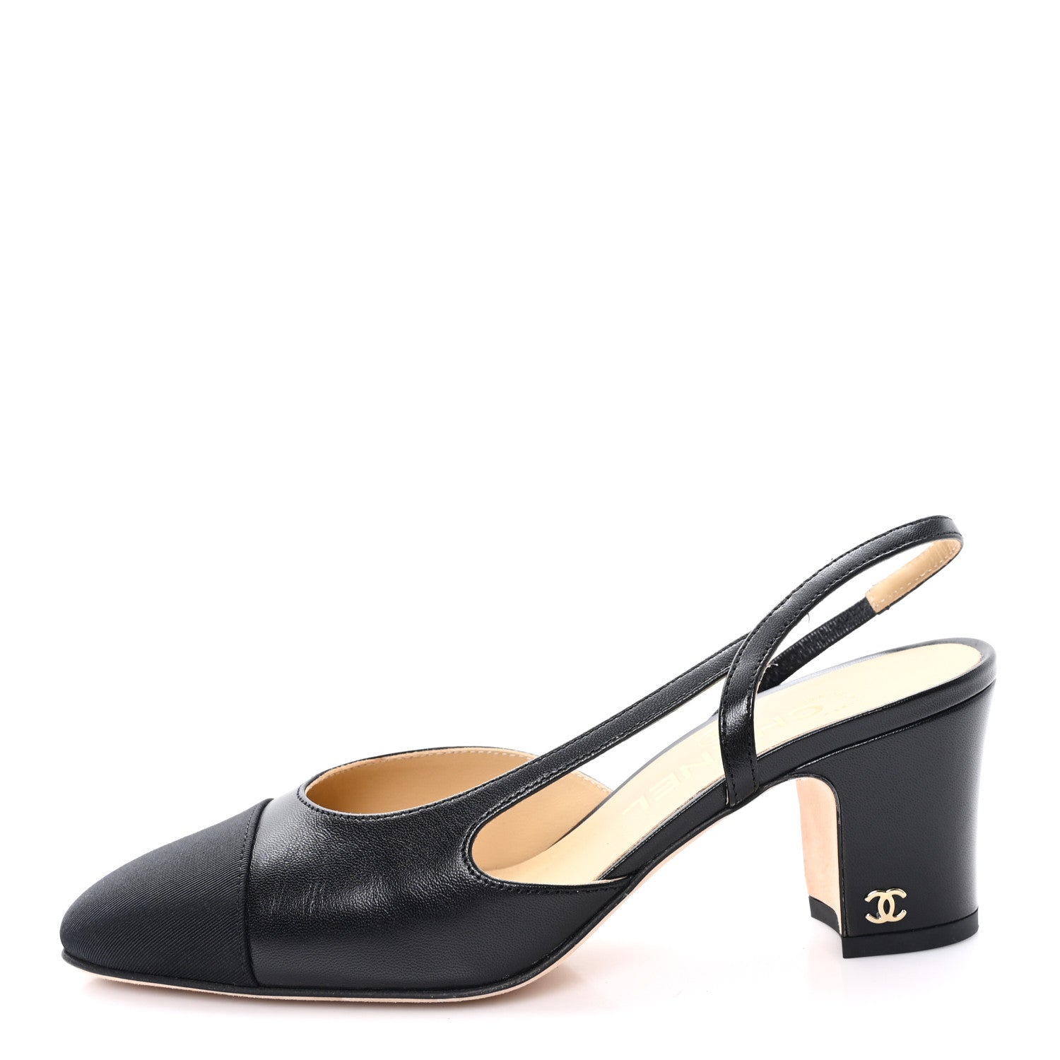 Chanel Goatskin Grosgrain Cap Toe CC Slingback Pumps 36 Black 1 of 10