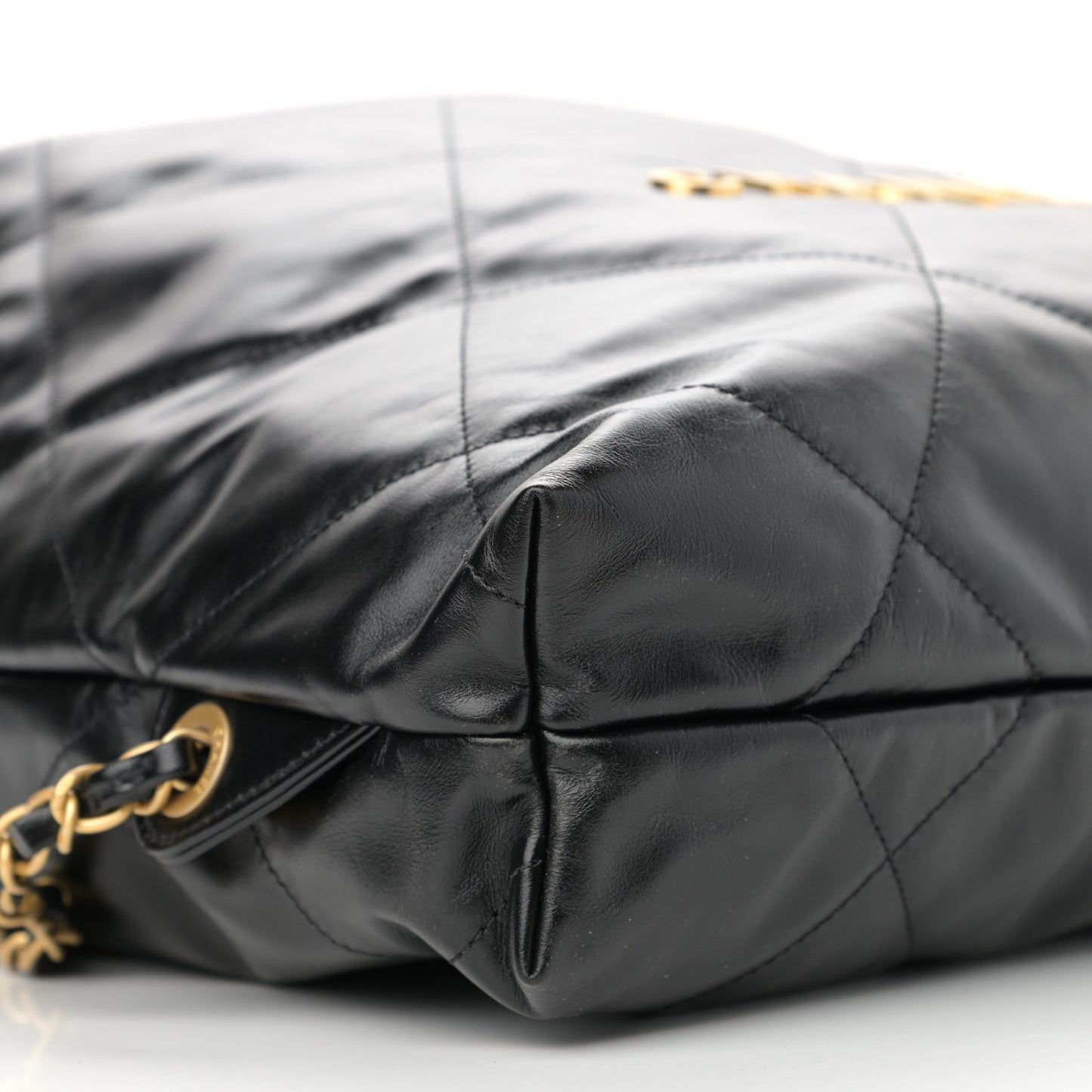 Shiny Calfskin Quilted Chanel 22 Backpack Black