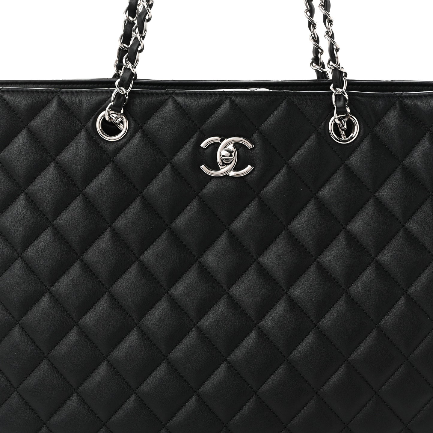 Calfskin Quilted Large Classic Shopping Tote Black