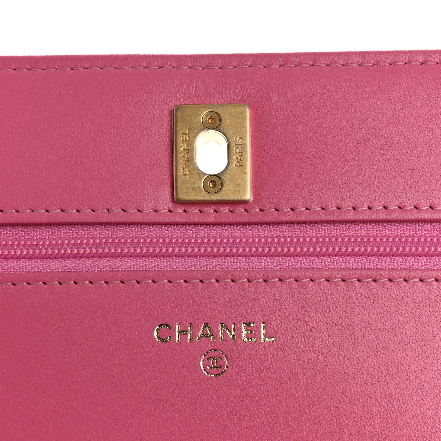 Lambskin Quilted CC Pearl Crush Wallet on Chain WOC Pink
