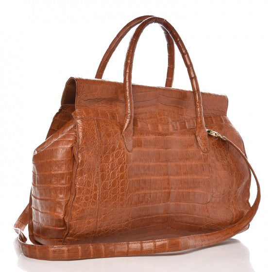 Crocodile Top Handle Tote Brown