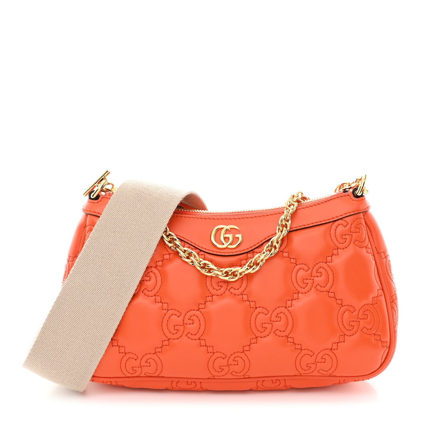 Calfskin GG Matelasse Chain Handbag Deep Orange Natural