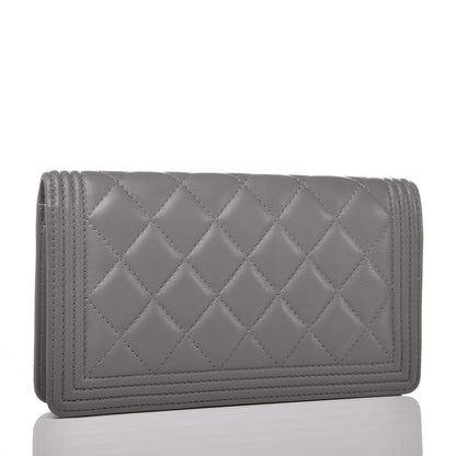 Chanel Lambskin Quilted Boy Yen Wallet Grey 3 of 8