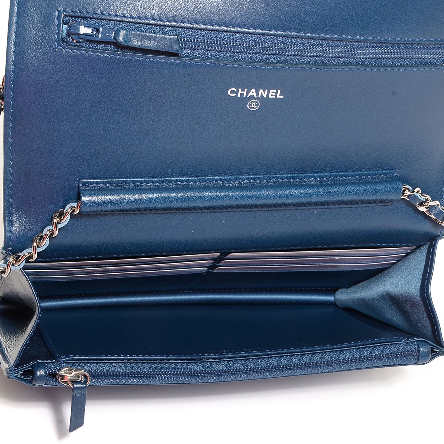 Patent Camellia Wallet on Chain WOC Royal Blue