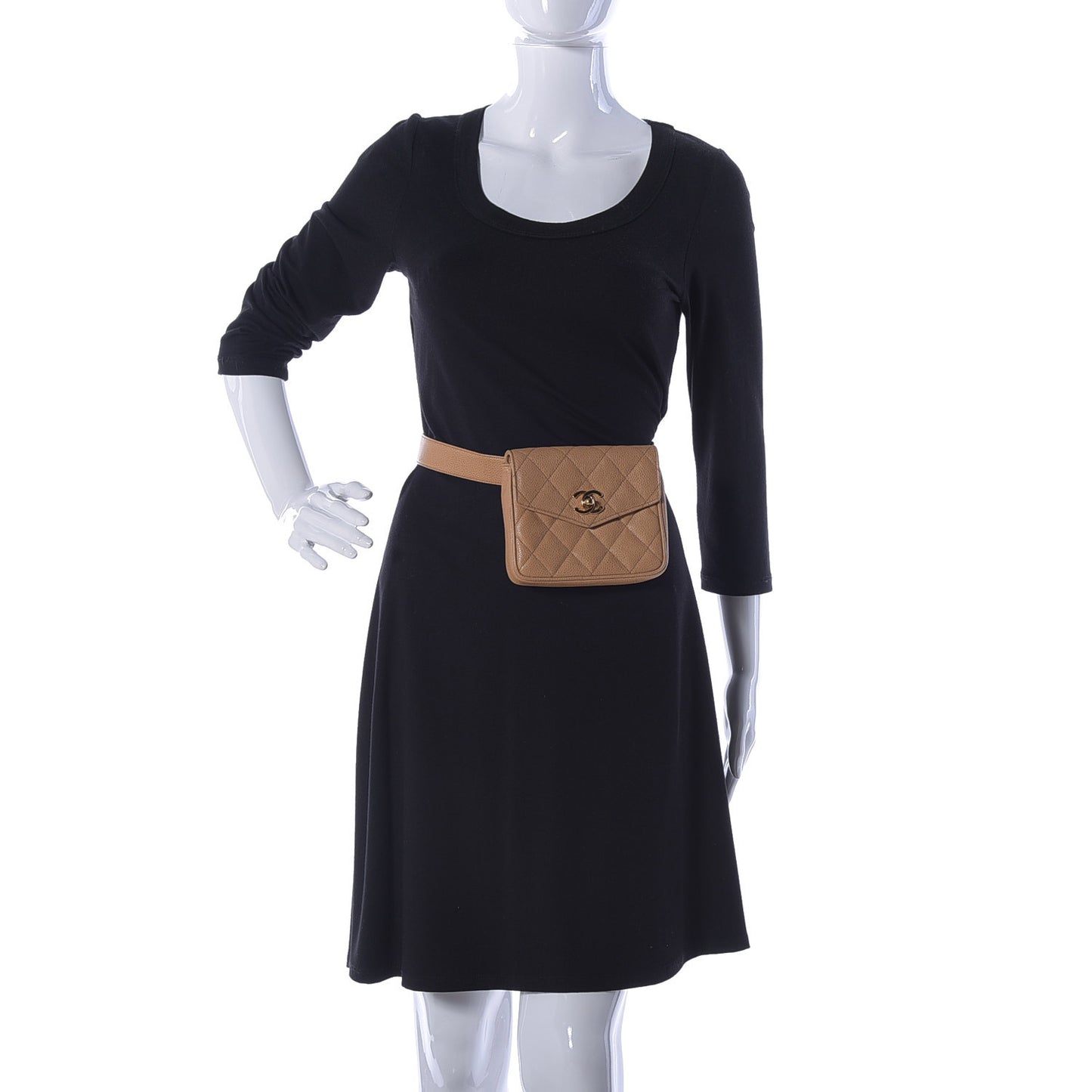 Caviar Quilted Flap Belt Bag Clutch 85 34 Beige