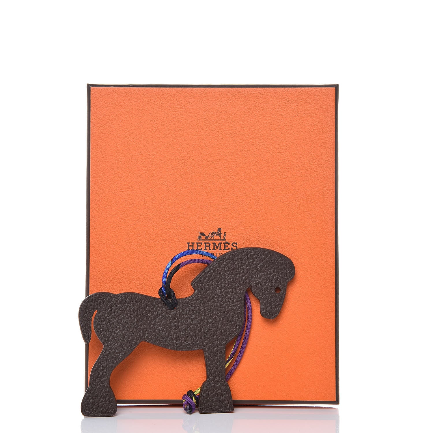 Hermes Epsom Togo Petit H Bag Charm Horse GM Bleu Electrique Chocolate 4 of 4