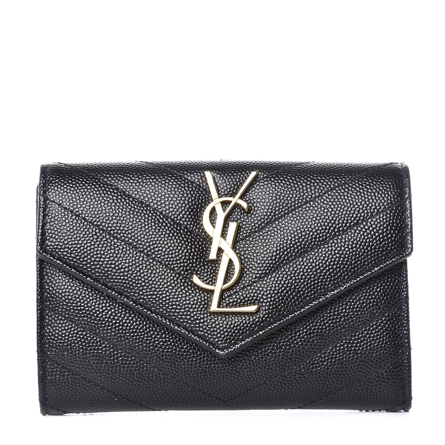 Grain De Poudre Matelasse Chevron Small Monogram Envelope Wallet Black