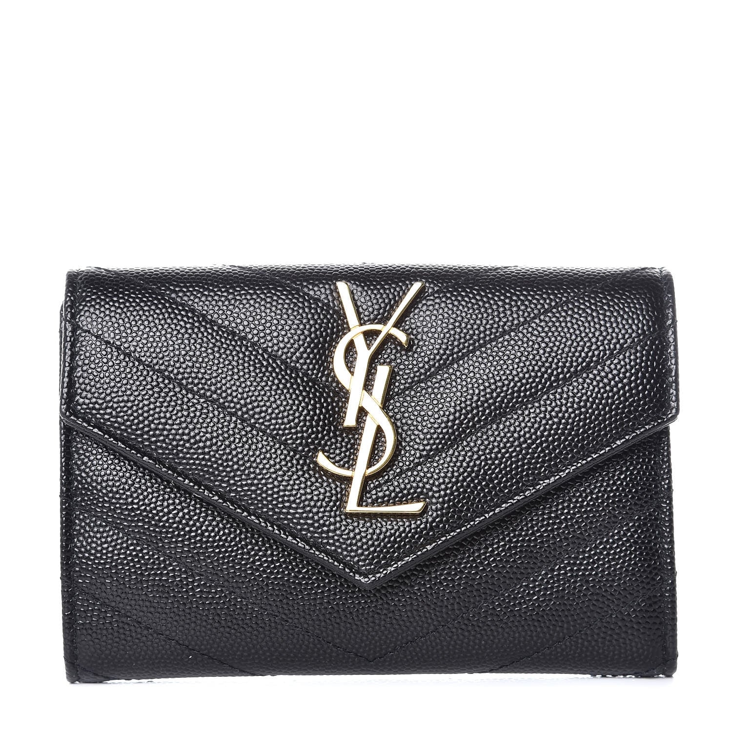 Saint Laurent Grain De Poudre Matelasse Chevron Small Monogram Envelope Wallet Black 1 of 8