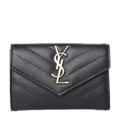 Saint Laurent Grain De Poudre Matelasse Chevron Small Monogram Envelope Wallet Black 1 of 8