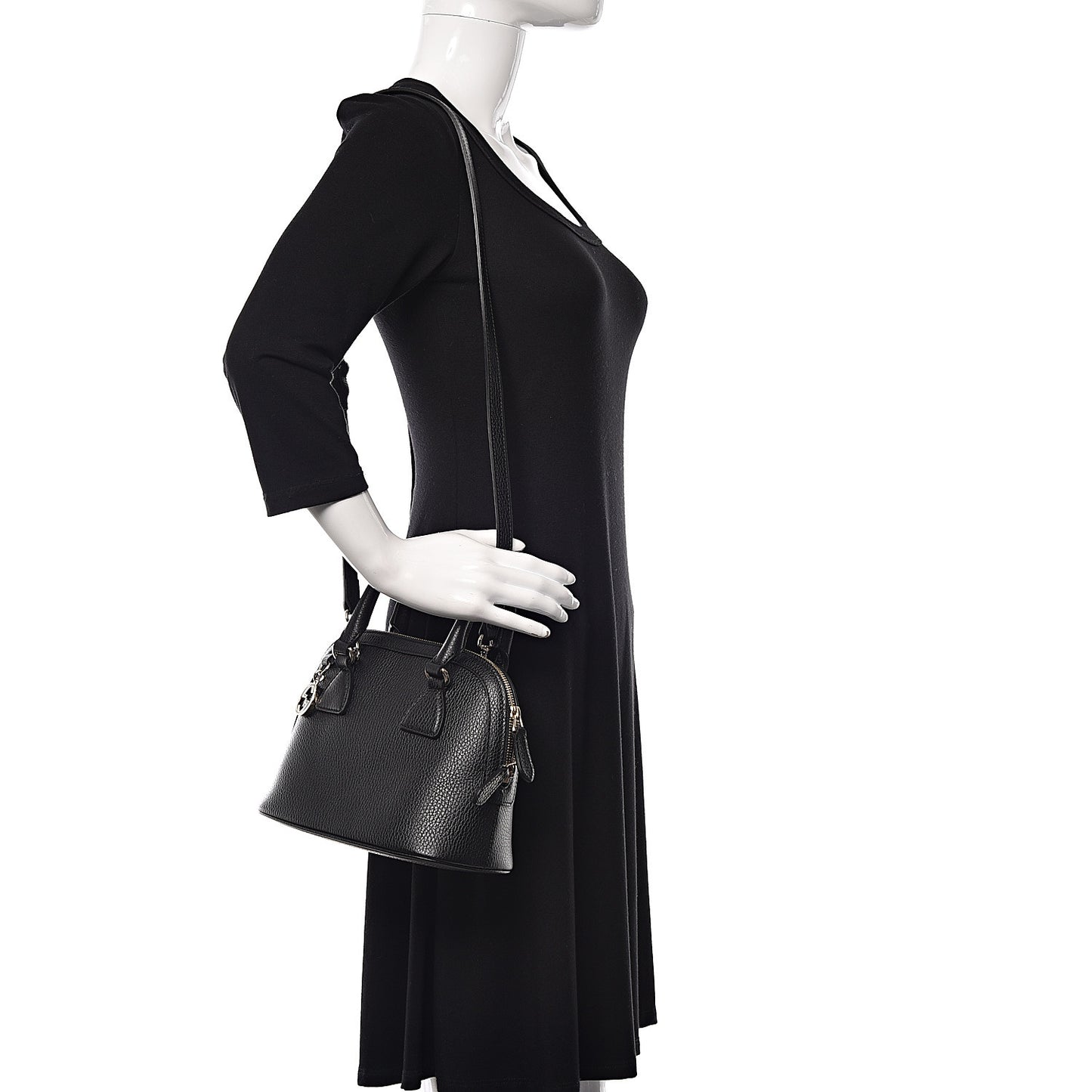 Dollar Calfskin Small GG Charm Dome Bag Black