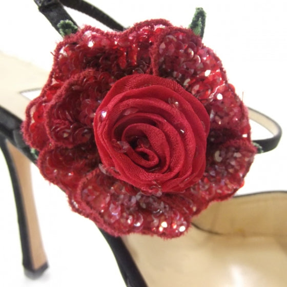 Satin Flower Heels 40 Black