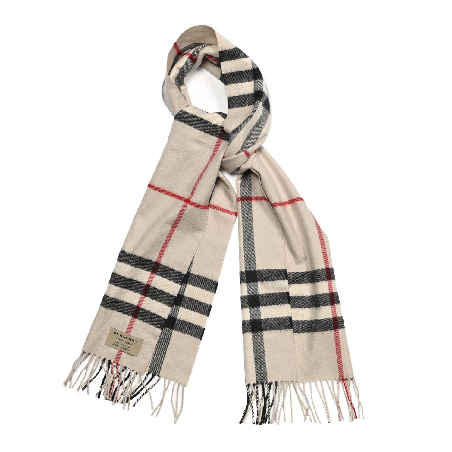 Burberry Cashmere Giant Check Fringe Scarf Stone 1 of 3
