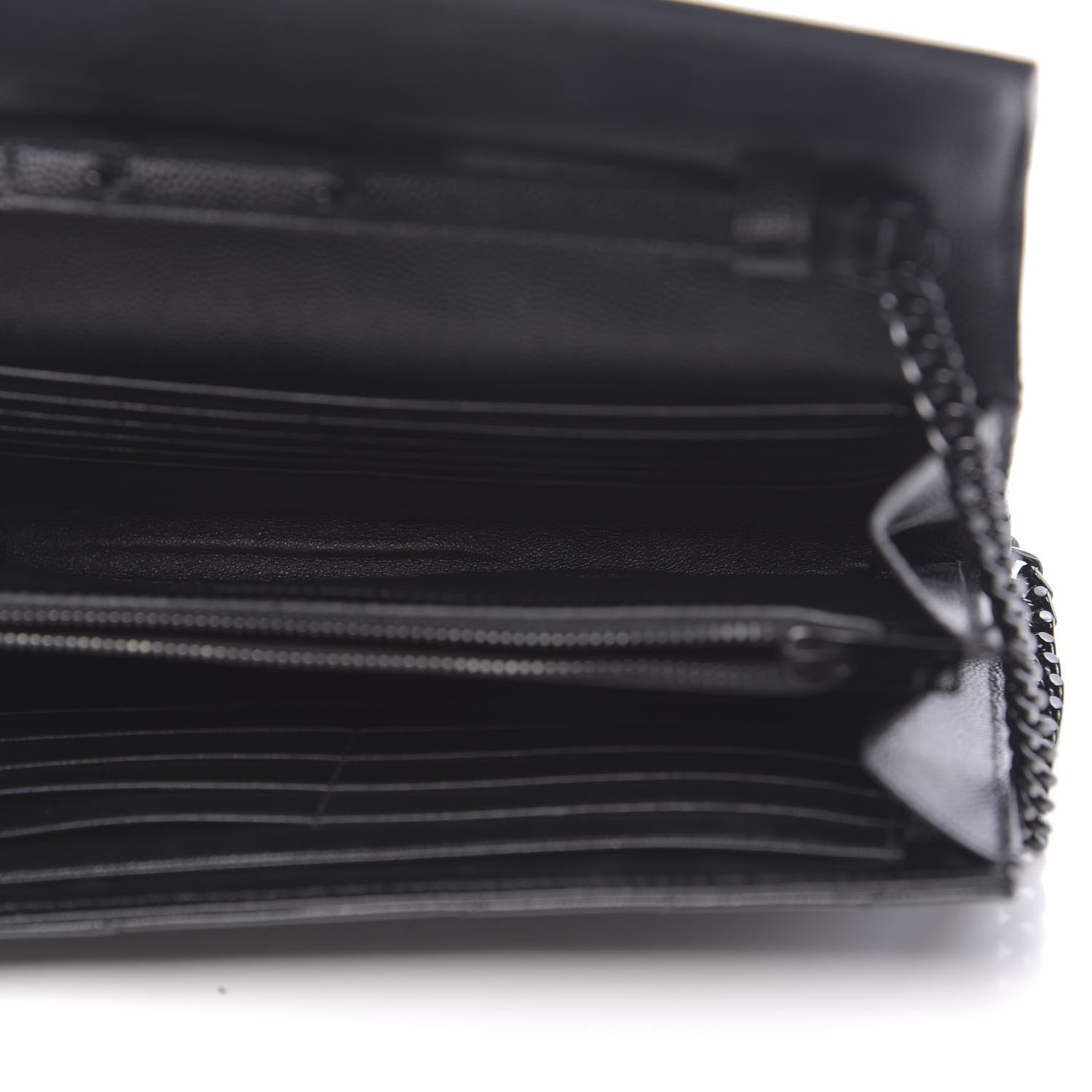 Saint Laurent Grain De Poudre Matelasse Chevron Monogram Chain Wallet Black 5 of 10
