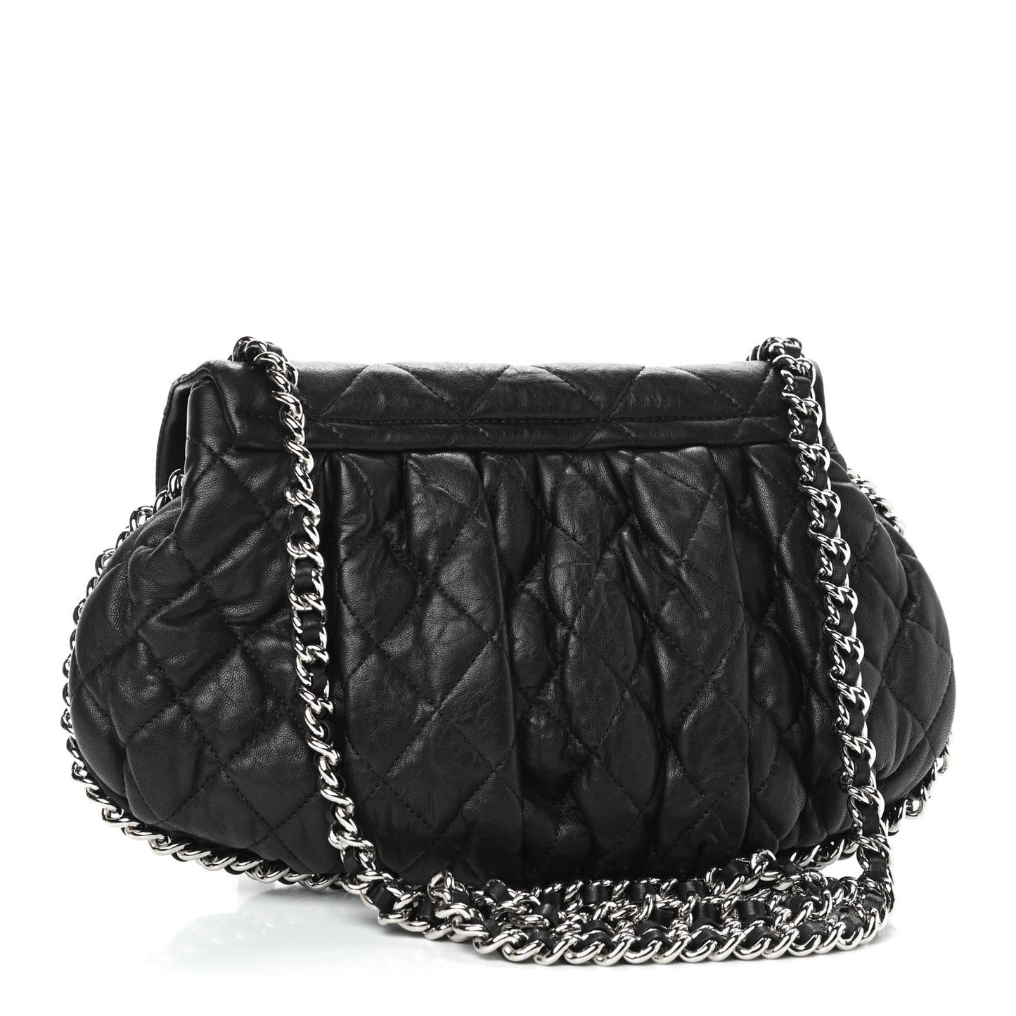 Washed Lambskin Quilted Medium Chain Around Messenger Black
