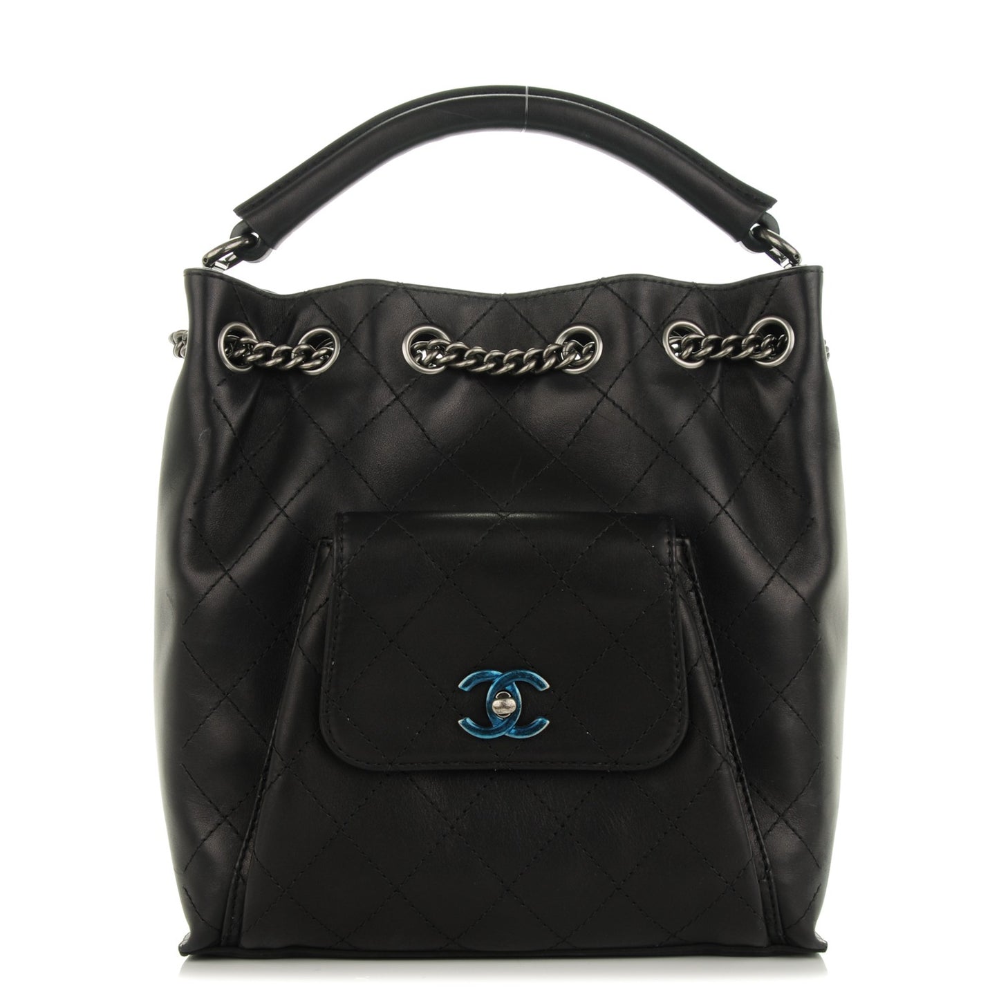 Calfskin Stitched Medium Urban Luxury Drawstring Backpack Black