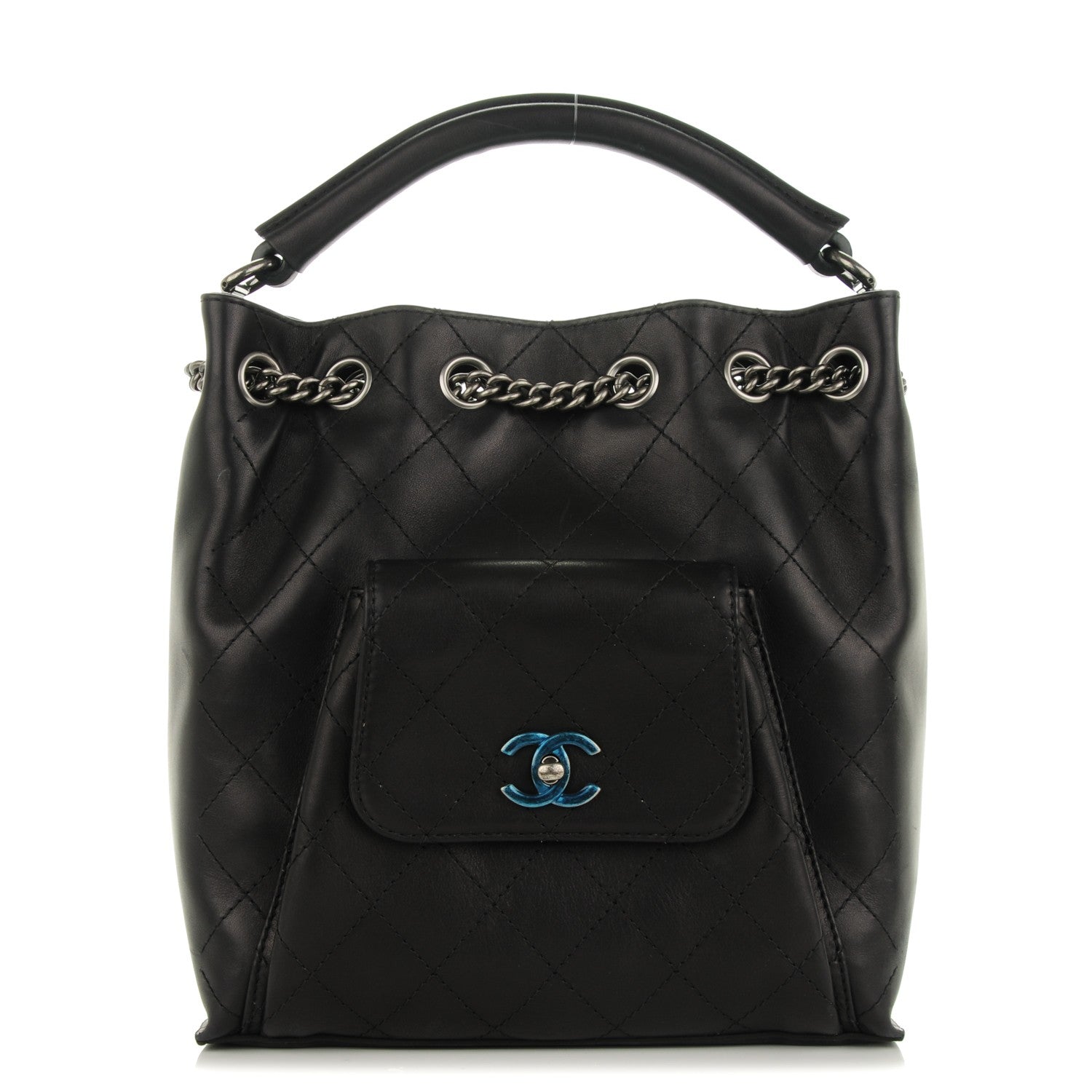 Chanel Calfskin Stitched Medium Urban Luxury Drawstring Backpack Black 1 of 7