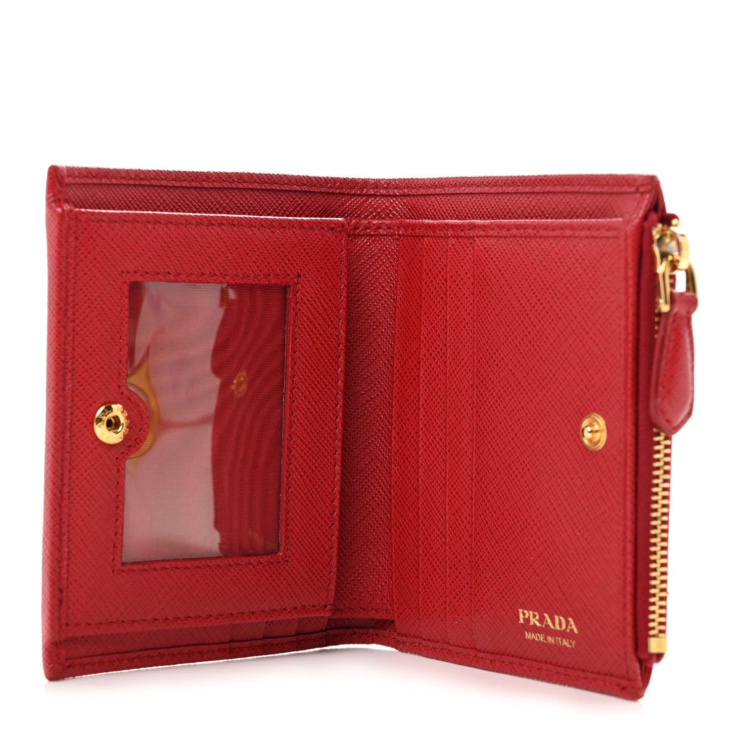 Prada Saffiano Zip Top Compact Wallet Fuoco 5 of 6