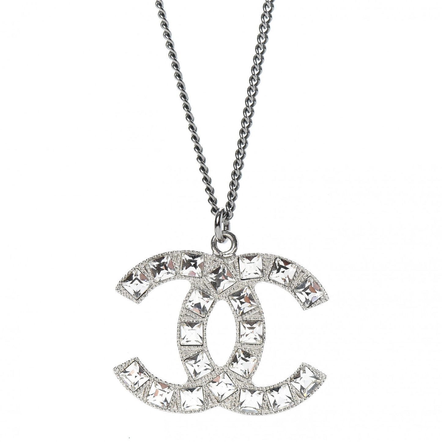 Baguette Crystal CC Necklace Silver