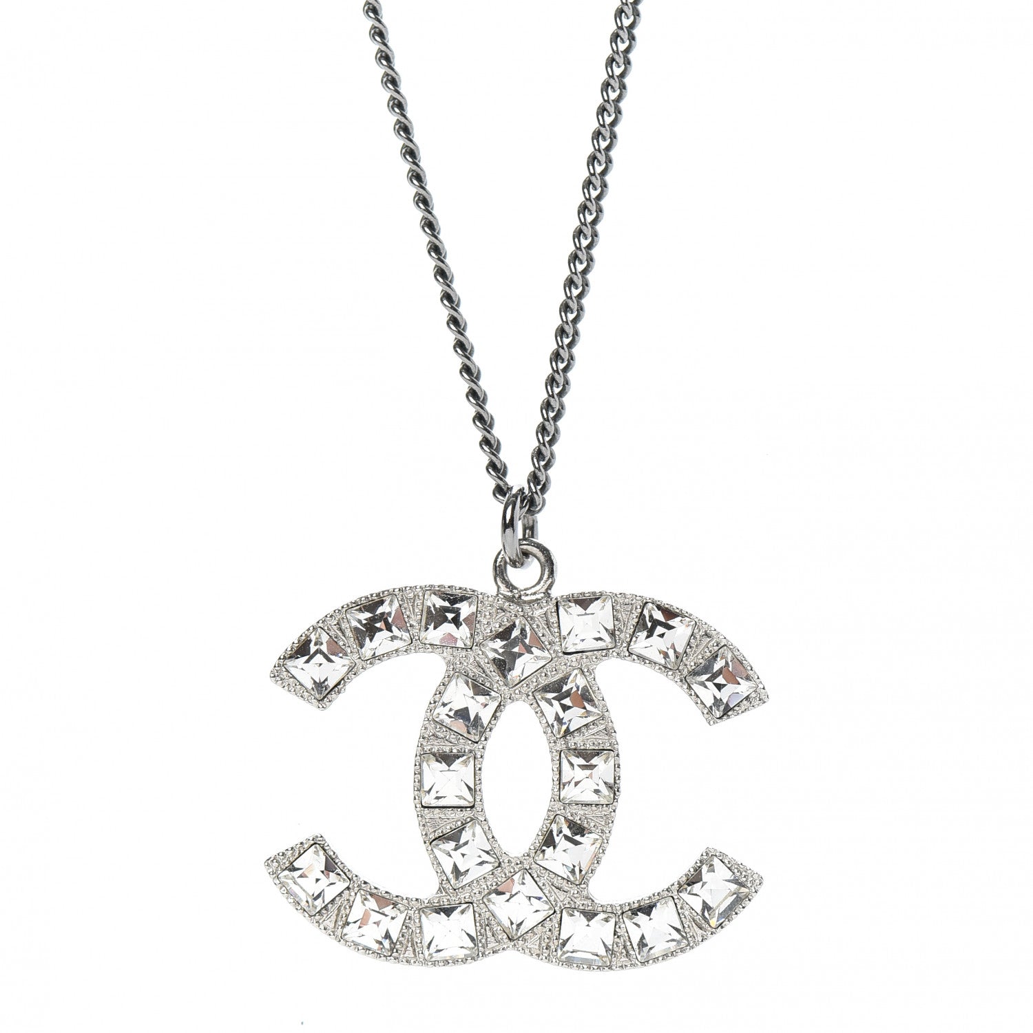 Chanel Baguette Crystal CC Necklace Silver 4 of 6