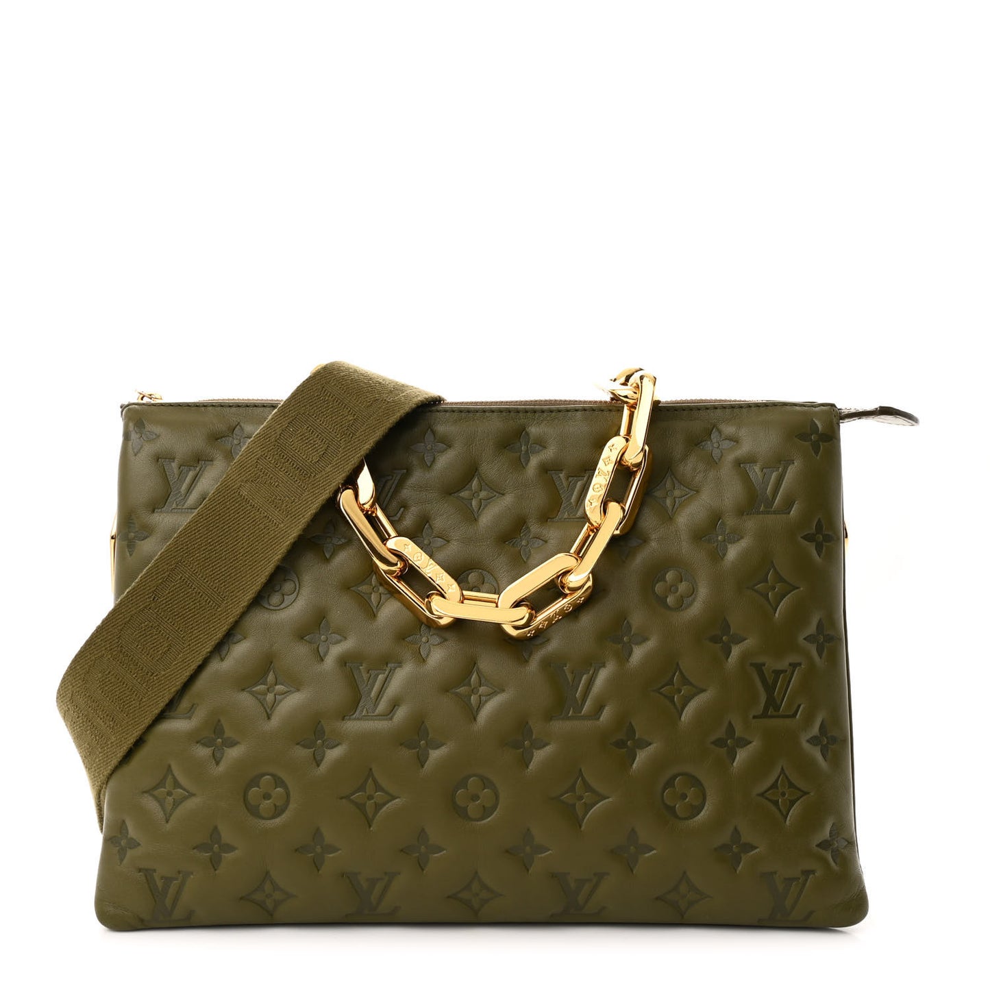 Lambskin Embossed Monogram Coussin MM Khaki