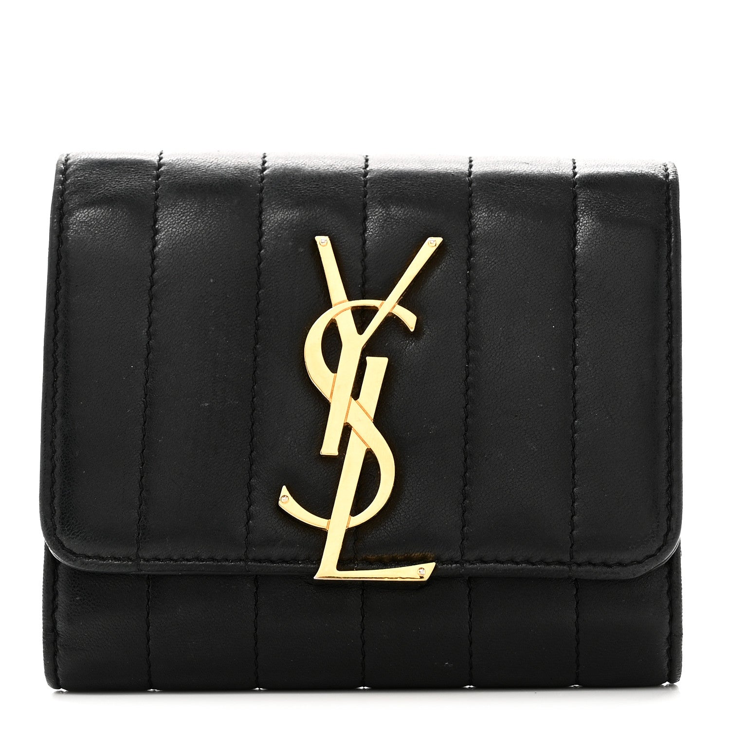 Saint Laurent Lambskin Matelasse Monogram Vicky Tri-Fold Wallet Black 1 of 8