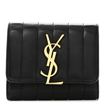 Saint Laurent Lambskin Matelasse Monogram Vicky Tri-Fold Wallet Black 1 of 8