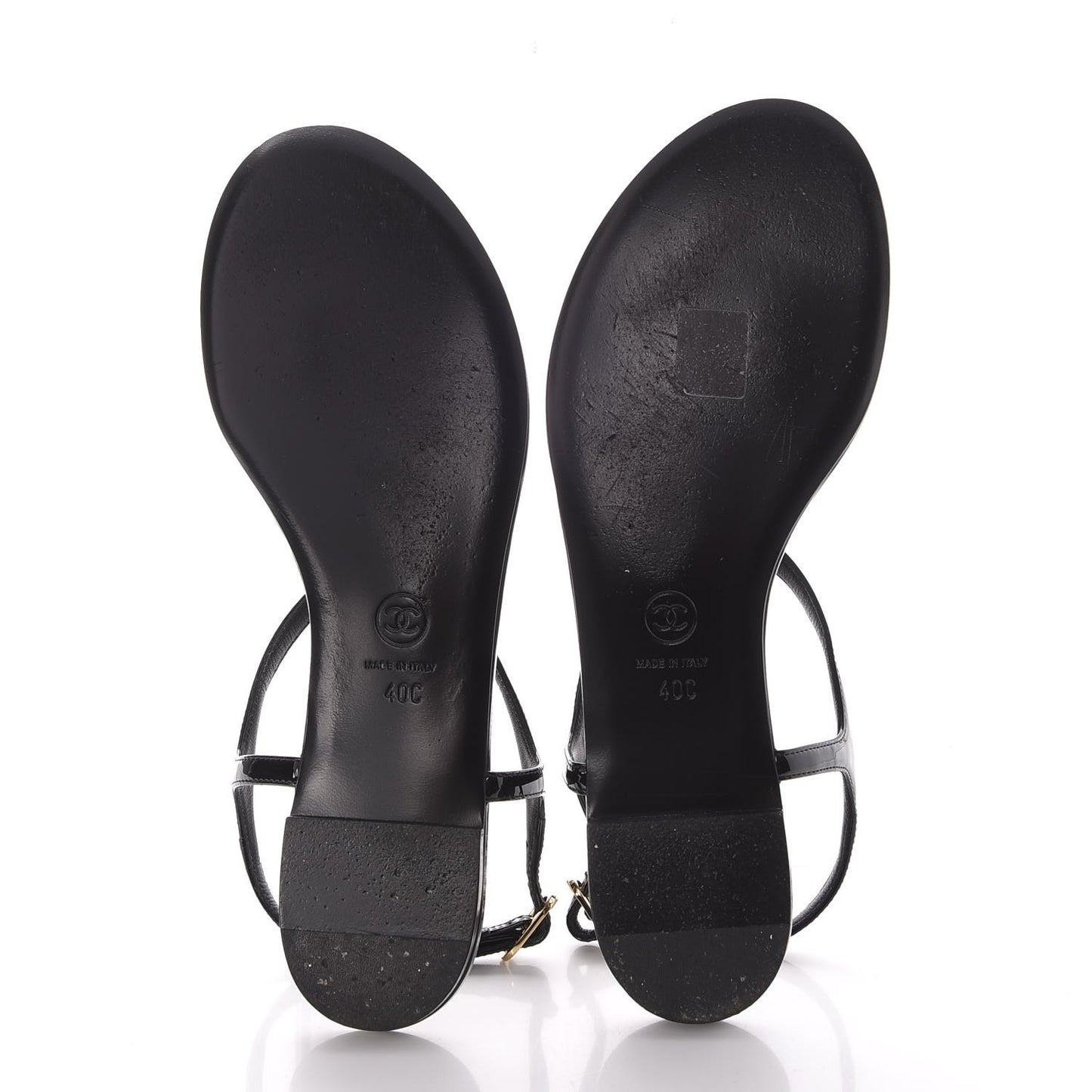 Patent Calfskin Camellia Thong Sandals 40 Black White