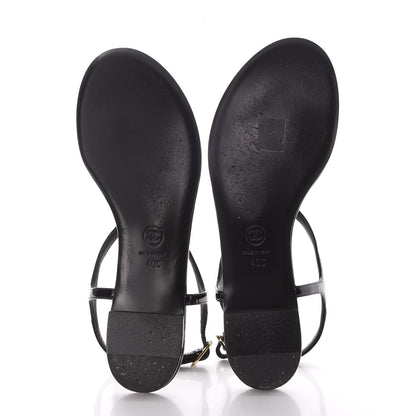 Chanel Patent Calfskin Camellia Thong Sandals 40 Black White 8 of 14