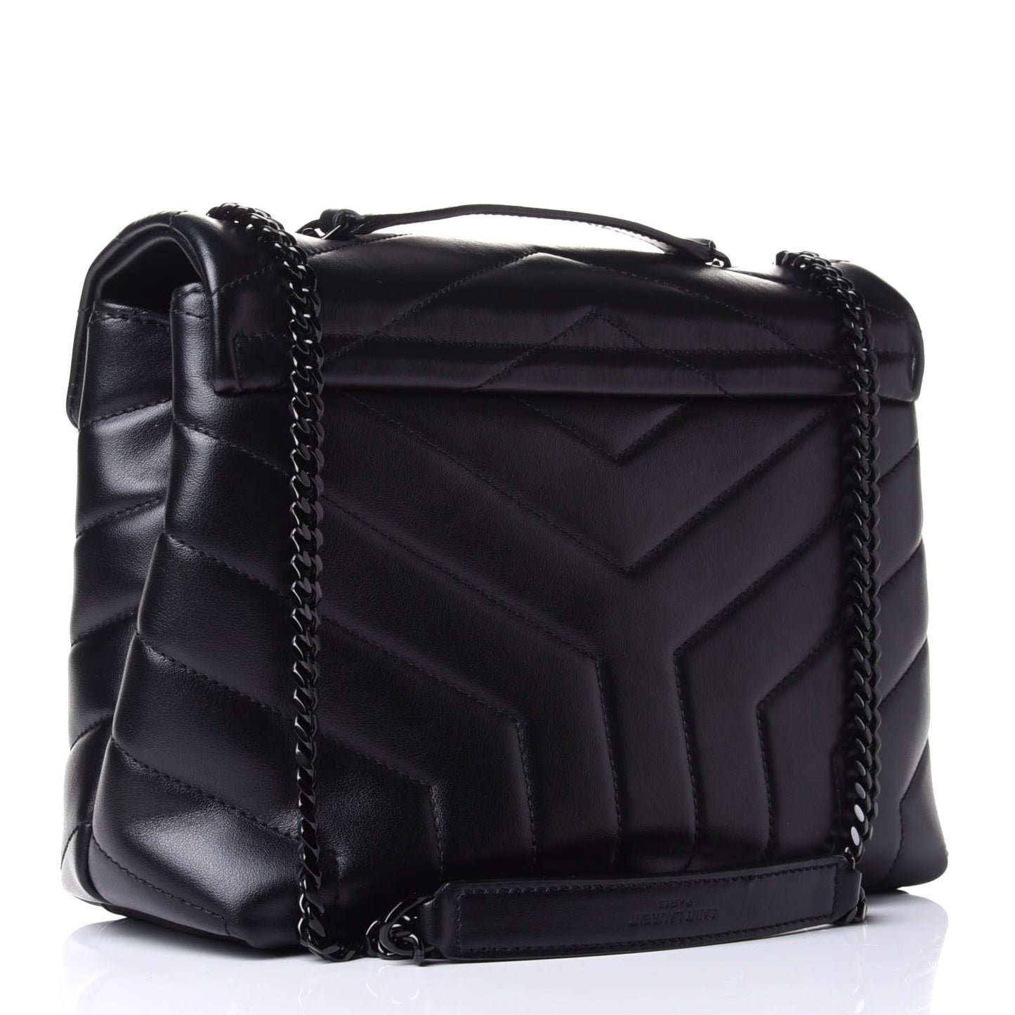 Calfskin Y Quilted Monogram Small Loulou Chain Satchel Black