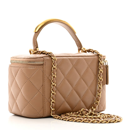 Chanel Lambskin Quilted Metal Small Top Handle Vanity Case With Chain Beige 3 of 11