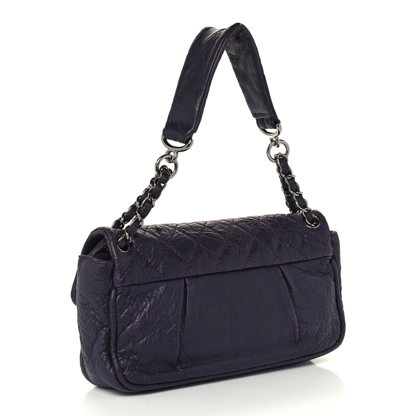 Distressed Lambskin Lady Braid Flap Dark Purple