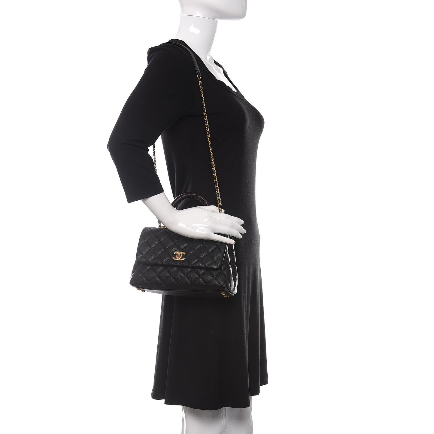 Caviar Lizard Embossed Quilted Mini Coco Handle Flap Black