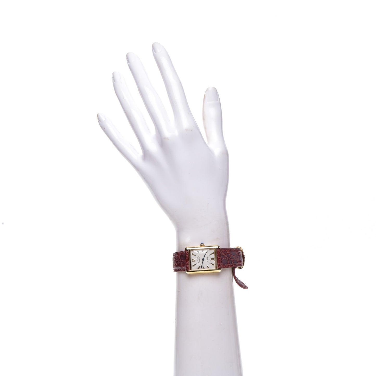 Sterling Silver Vermeil Alligator 20mm Must de Cartier Tank Quartz Watch Red