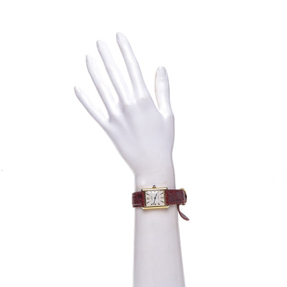 Cartier Sterling Silver Vermeil Alligator 20mm Must de Cartier Tank Quartz Watch Red 2 of 9